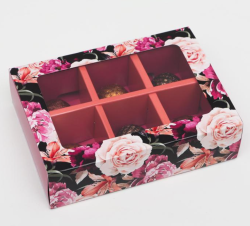 Изображение Коробка для конфет 6 шт, "Темные розы", 13,7 х 9,85 х 3,86 см